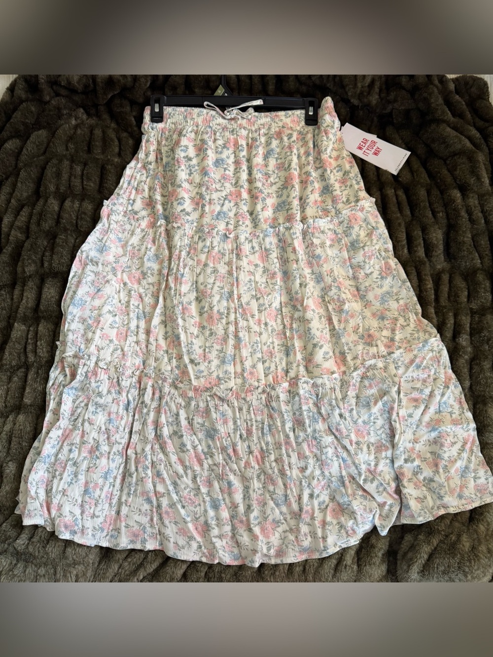 Celebrity Pink Floral Tiered Maxi Skirt in Pink, Blue & Cream
